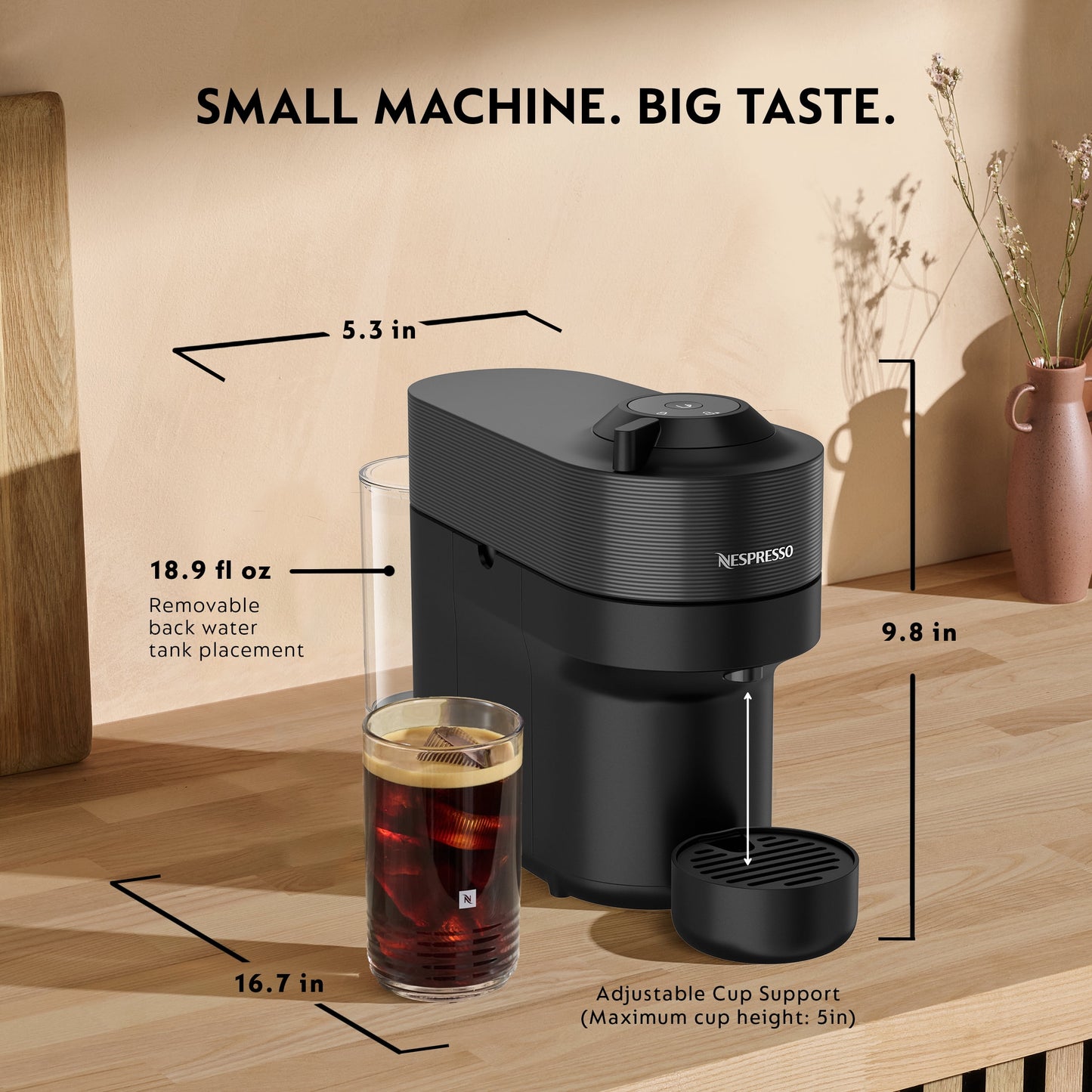 Nespresso Vertuo Pop Coffee and Espresso Maker by De'Longhi with Milk Frother, Piano Black
