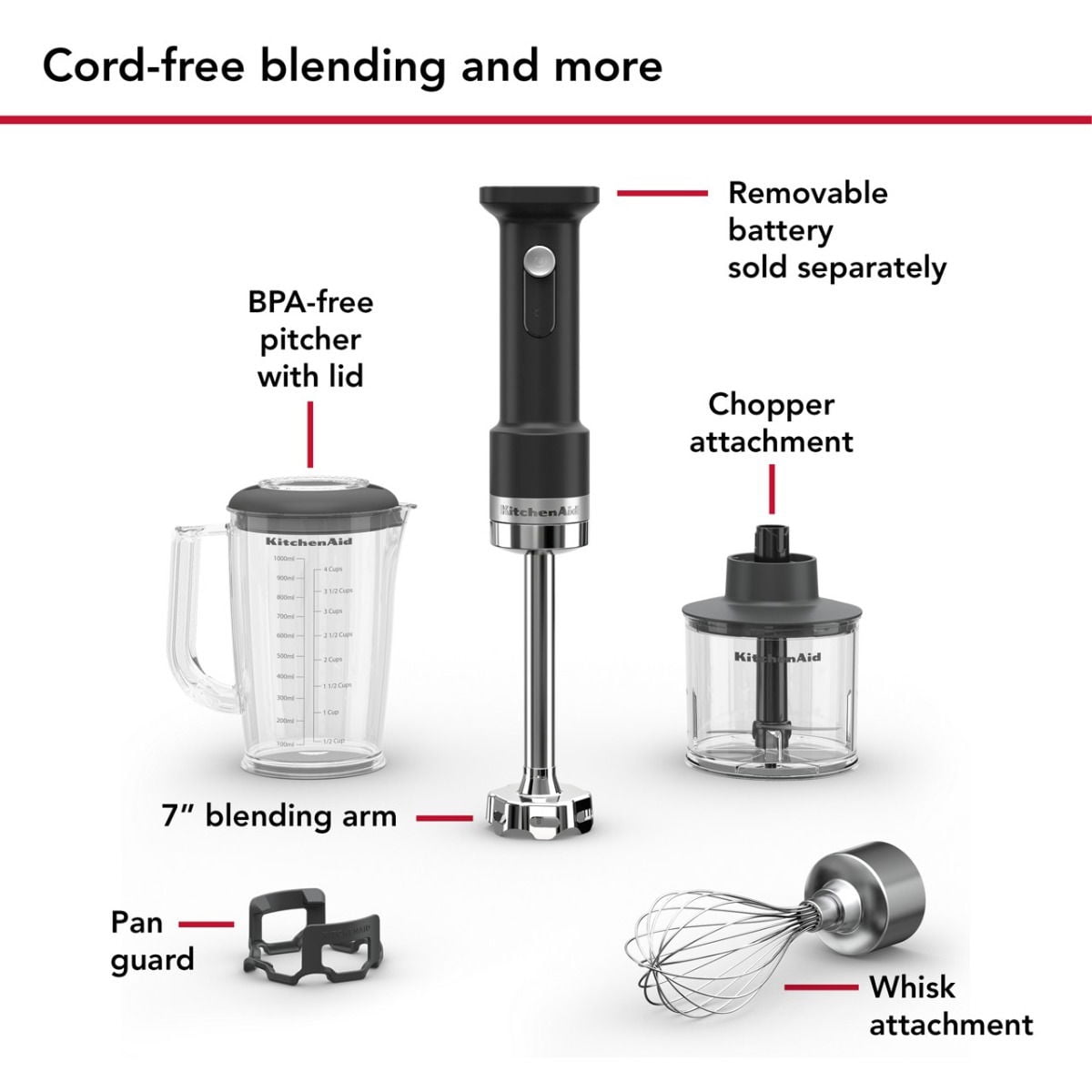 KitchenAid Go™ Cordless Hand Blender with Accessories | Battery Sold Separately