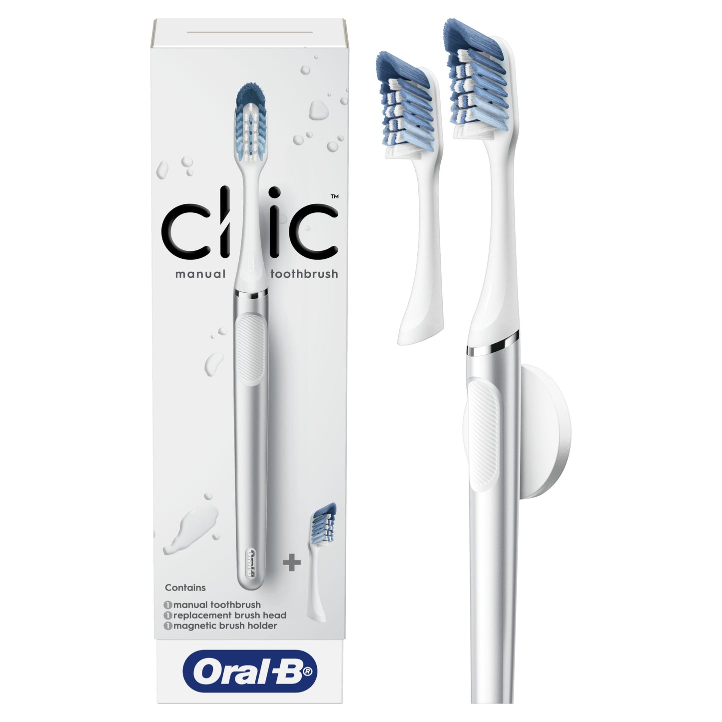 Oral-B Clic Manual Toothbrush with Magetic Brush Mount, White, 1 Ct
