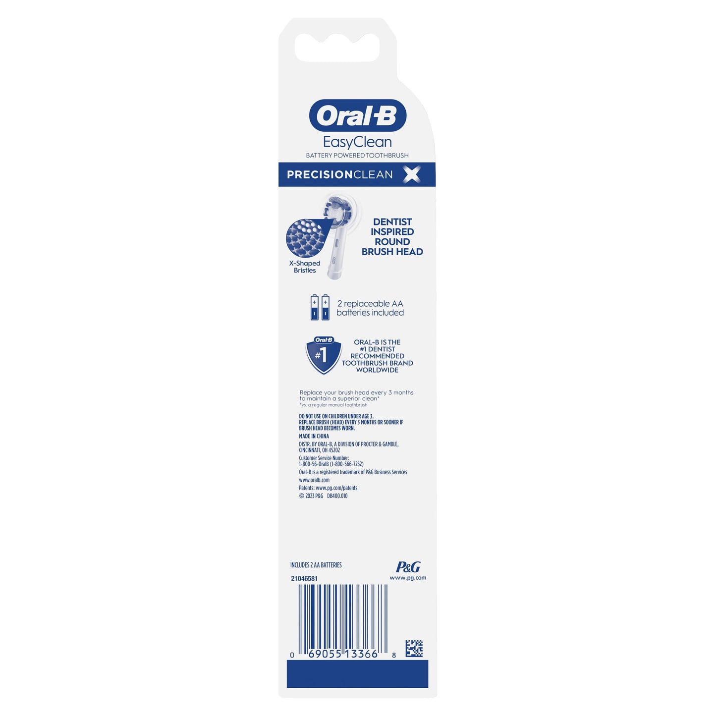 Oral-B Toothbrush, Easy Clean Compact Head Battery Powered Electric Toothbrush, White, for Adults and Children 3+