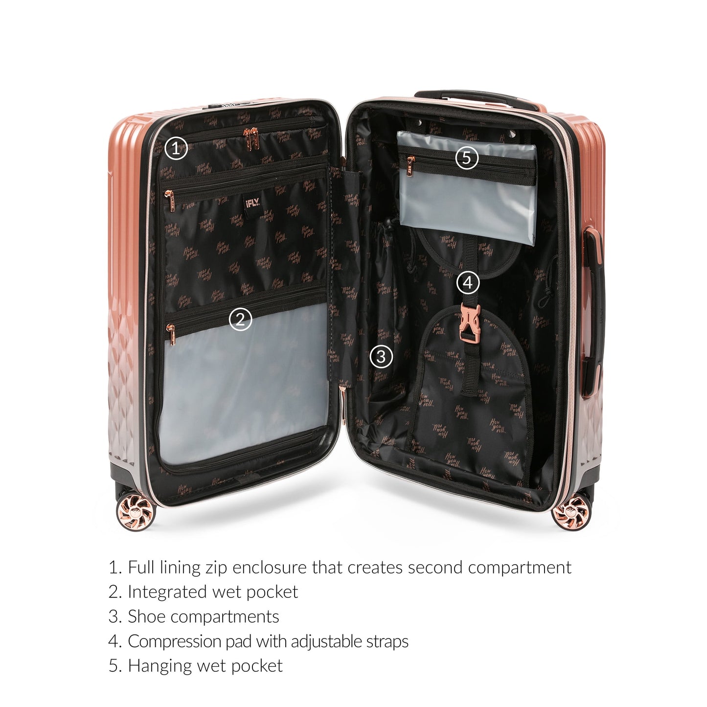 iFLY Elite 2-Piece Hardside Luggage Set , 20" Carry-on and 28" Checked Luggage, Rose Gold