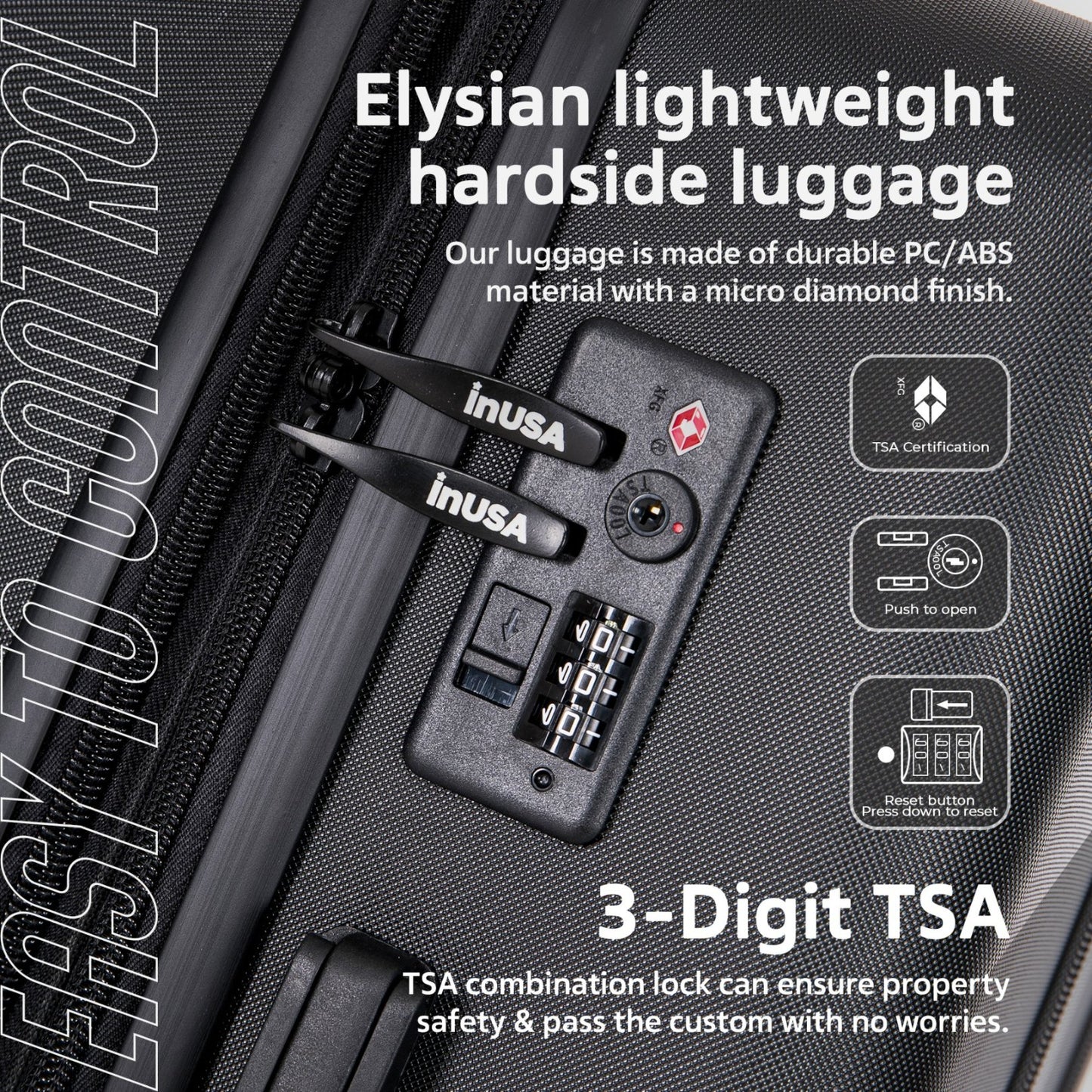 InUSA Elysian 3-Piece Hardside Luggage Sets with Spinner Wheels, Handle, Trolley, (20"/24"/28"), Champagne