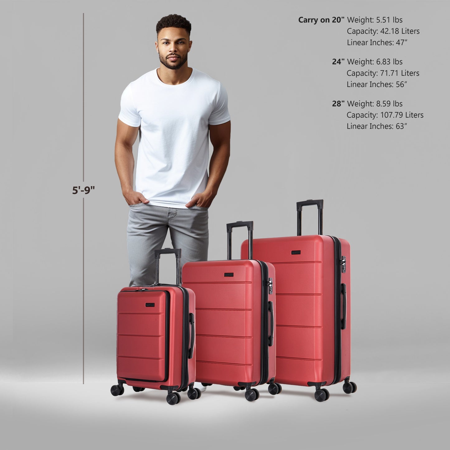InUSA Elysian 3-Piece Hardside Luggage Sets with Spinner Wheels, Handle, Trolley, (20"/24"/28"), Champagne