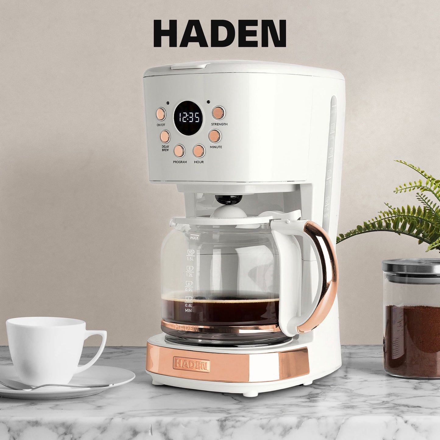 Haden Coffee Maker &amp; Heritage 1.7 Liter Electric Kettle, Ivory &amp; Copper