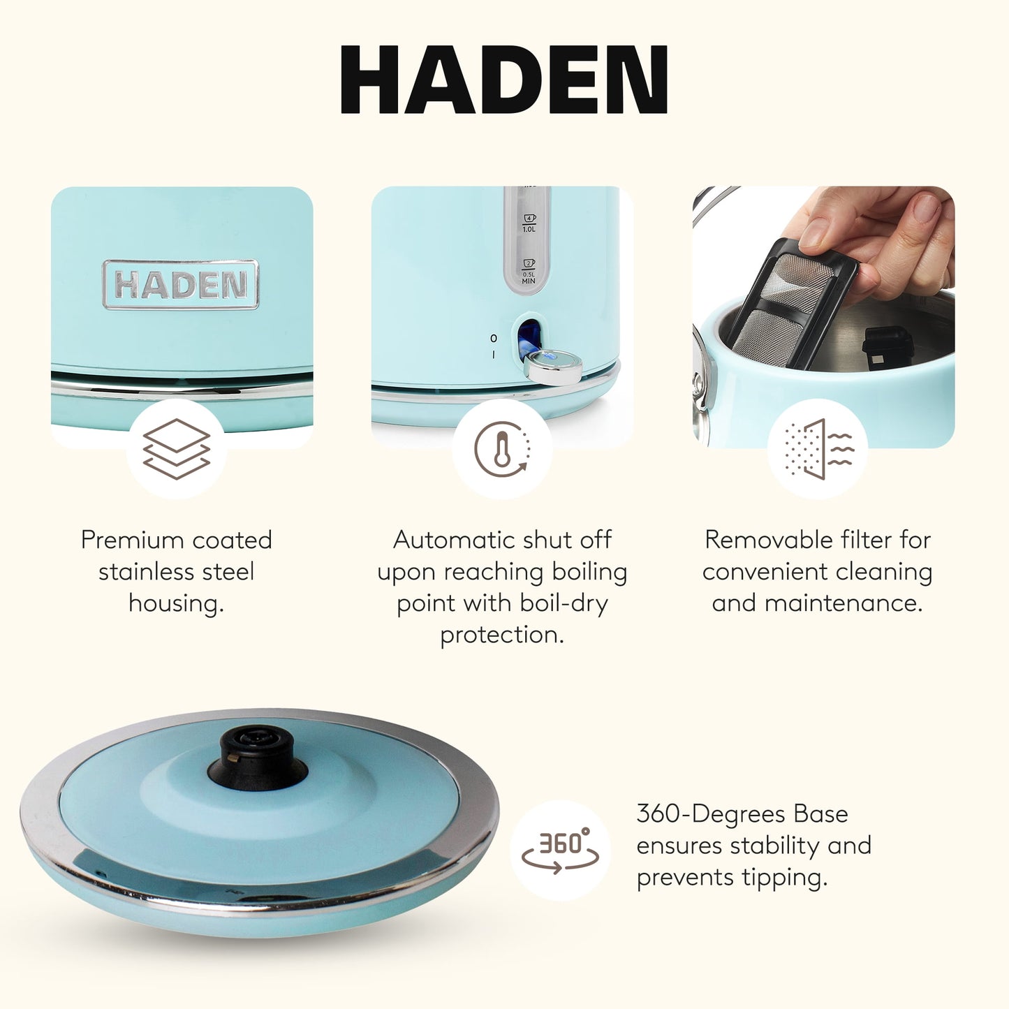 Haden Coffee Maker &amp; Heritage 1.7 Liter Electric Kettle, Ivory &amp; Copper