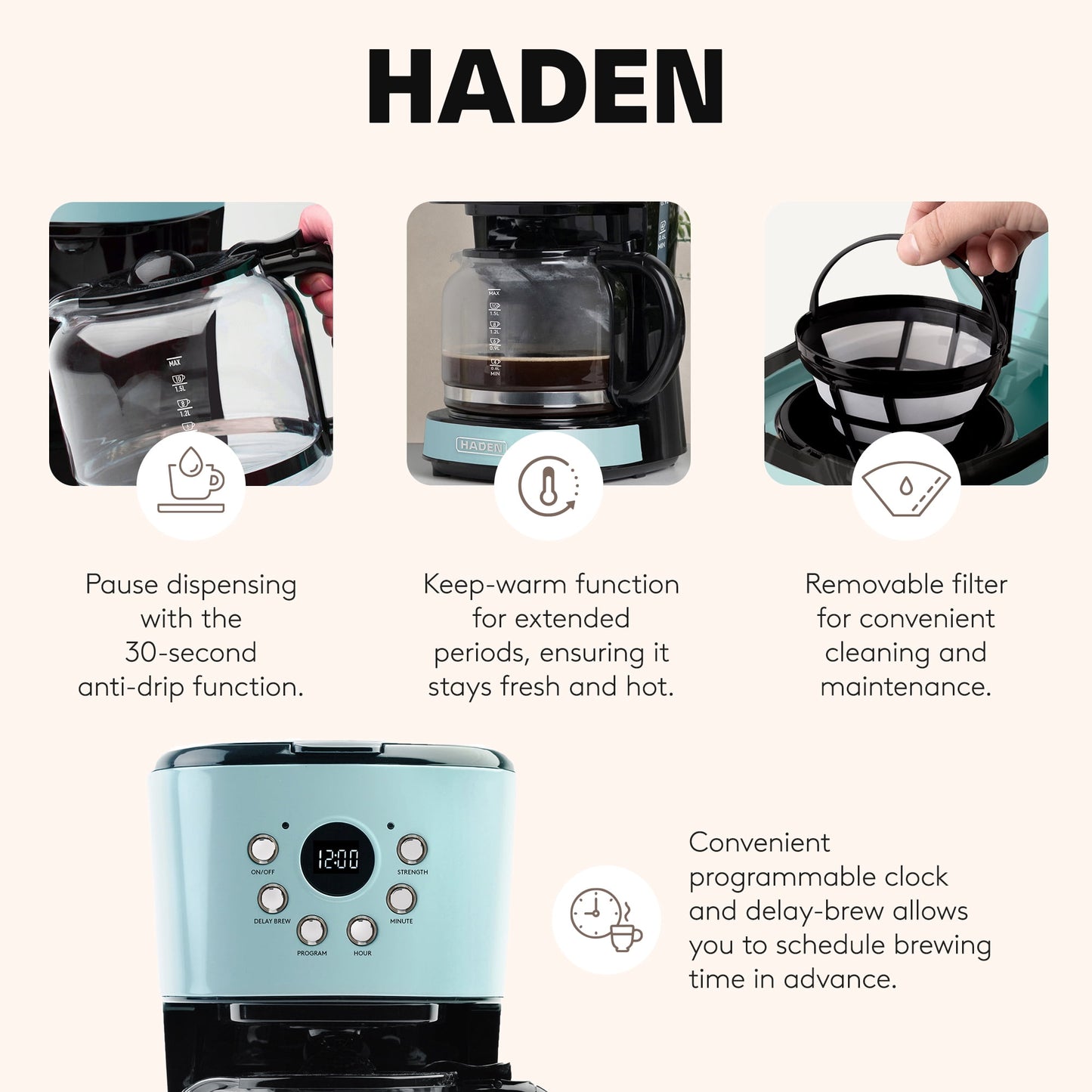 Haden Coffee Maker &amp; Heritage 1.7 Liter Electric Kettle, Ivory &amp; Copper