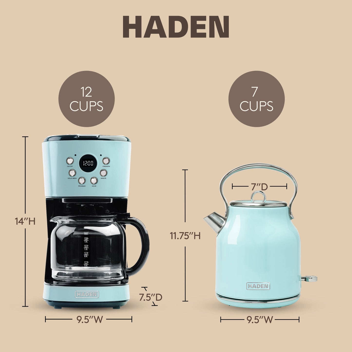 Haden Coffee Maker &amp; Heritage 1.7 Liter Electric Kettle, Ivory &amp; Copper