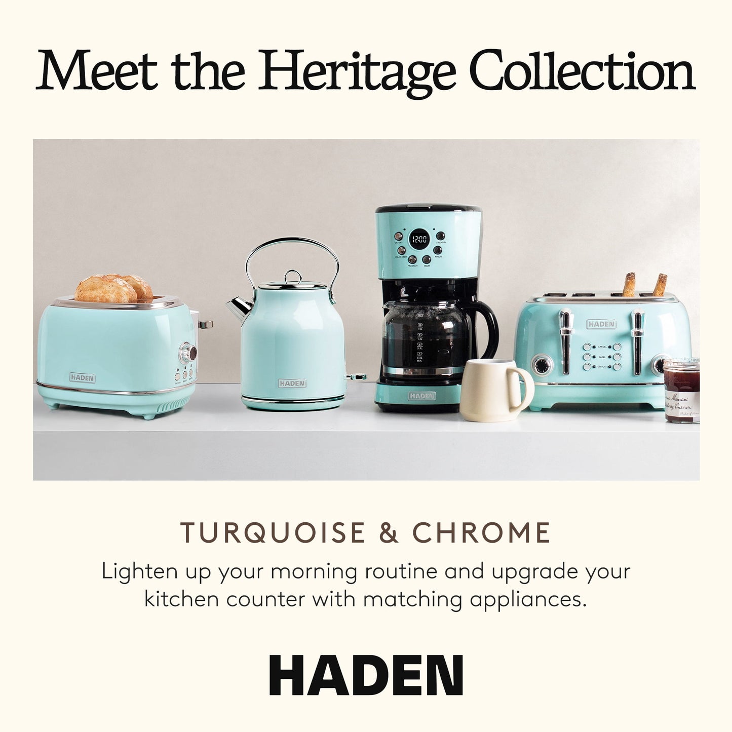 Haden Coffee Maker &amp; Heritage 1.7 Liter Electric Kettle, Ivory &amp; Copper