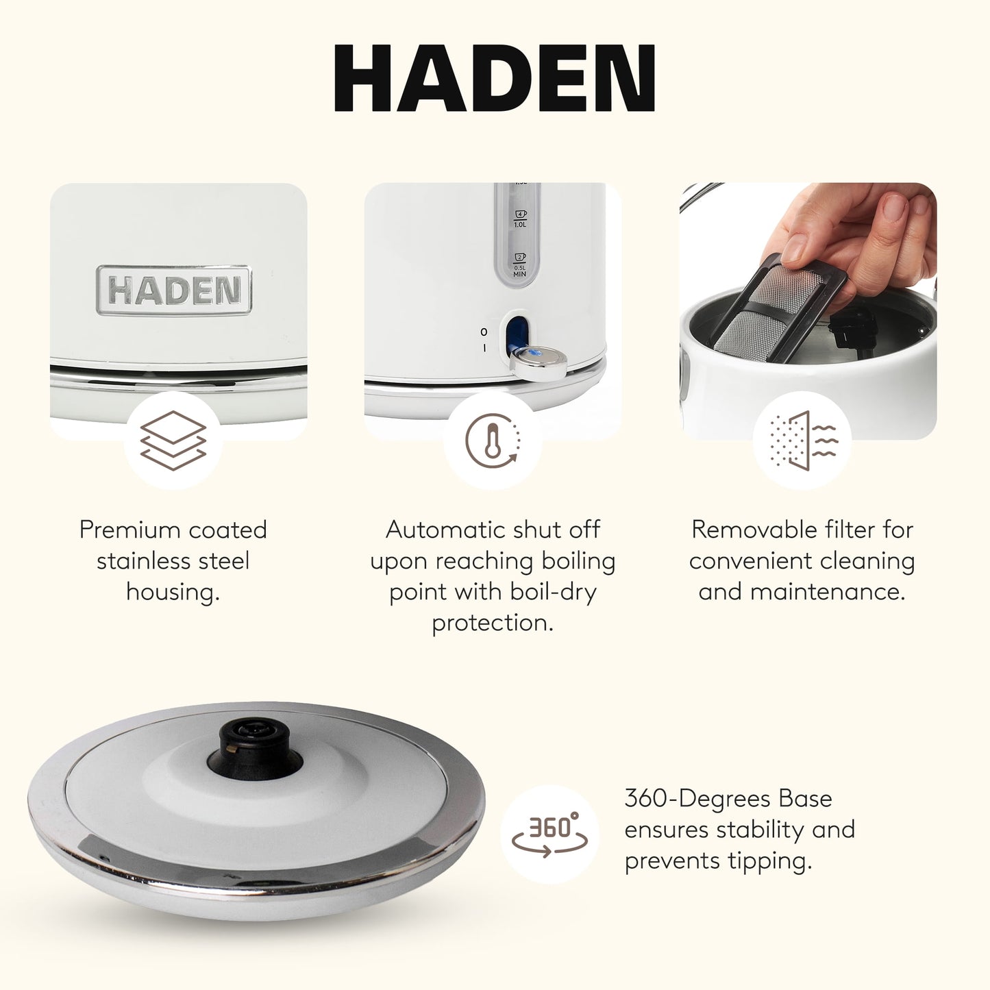 Haden Coffee Maker &amp; Heritage 1.7 Liter Electric Kettle, Ivory &amp; Copper