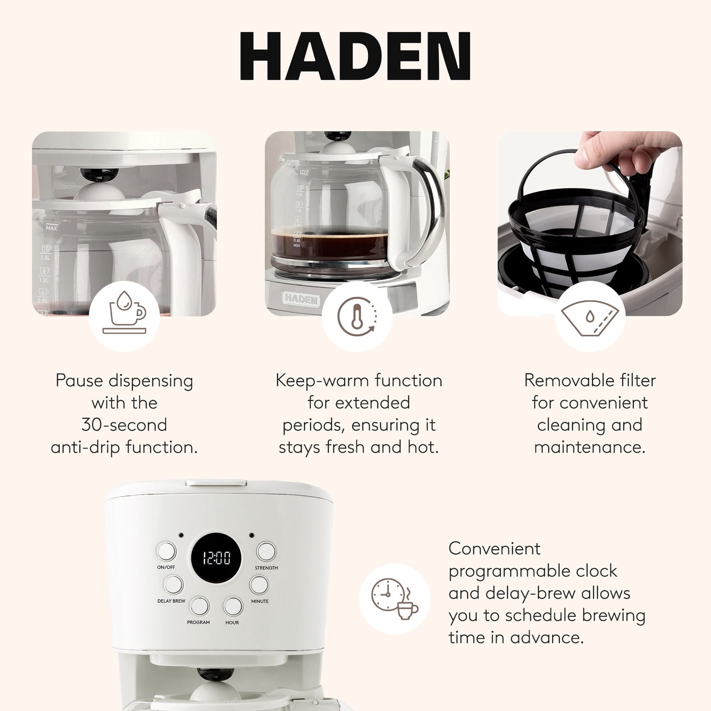 Haden Coffee Maker &amp; Heritage 1.7 Liter Electric Kettle, Ivory &amp; Copper