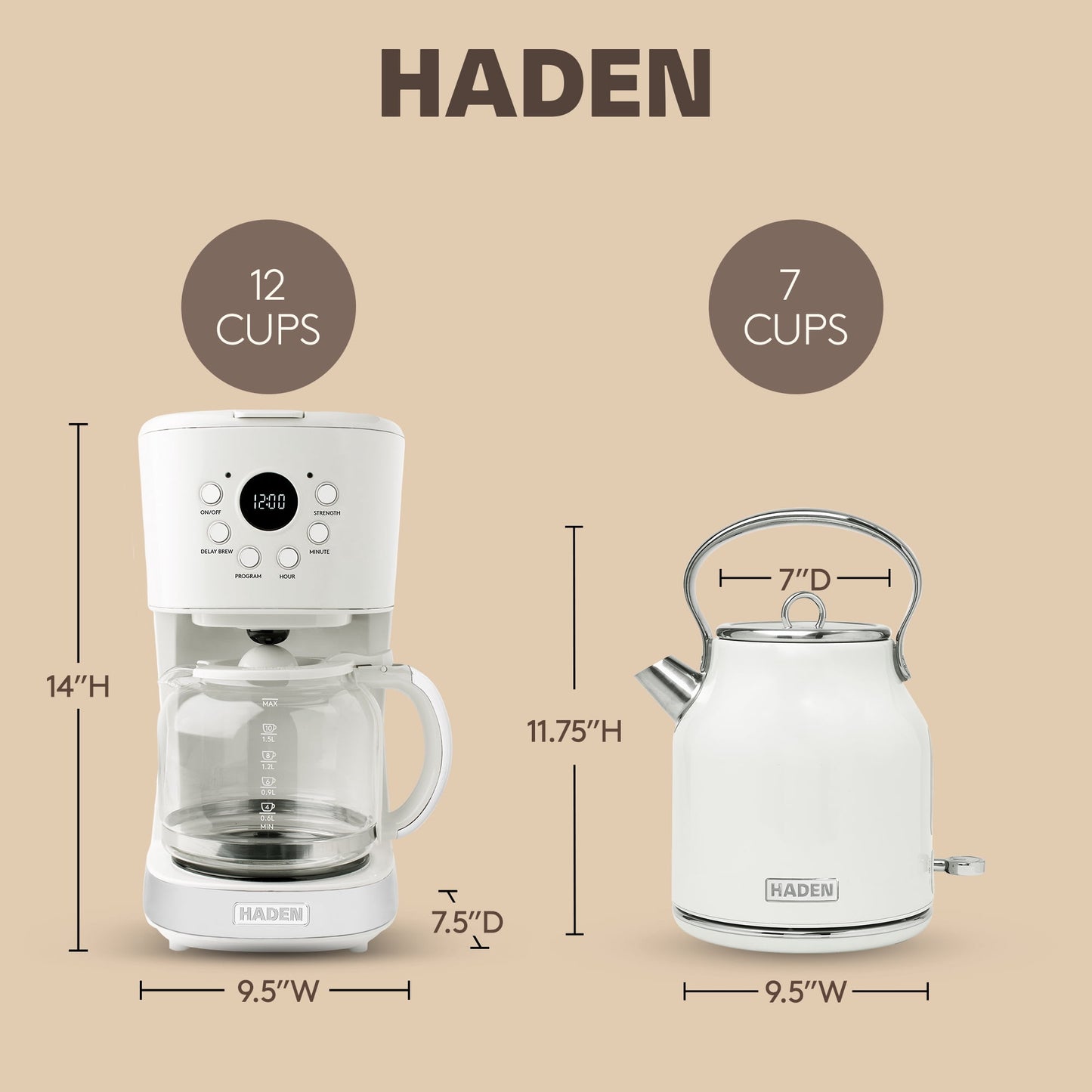 Haden Coffee Maker &amp; Heritage 1.7 Liter Electric Kettle, Ivory &amp; Copper