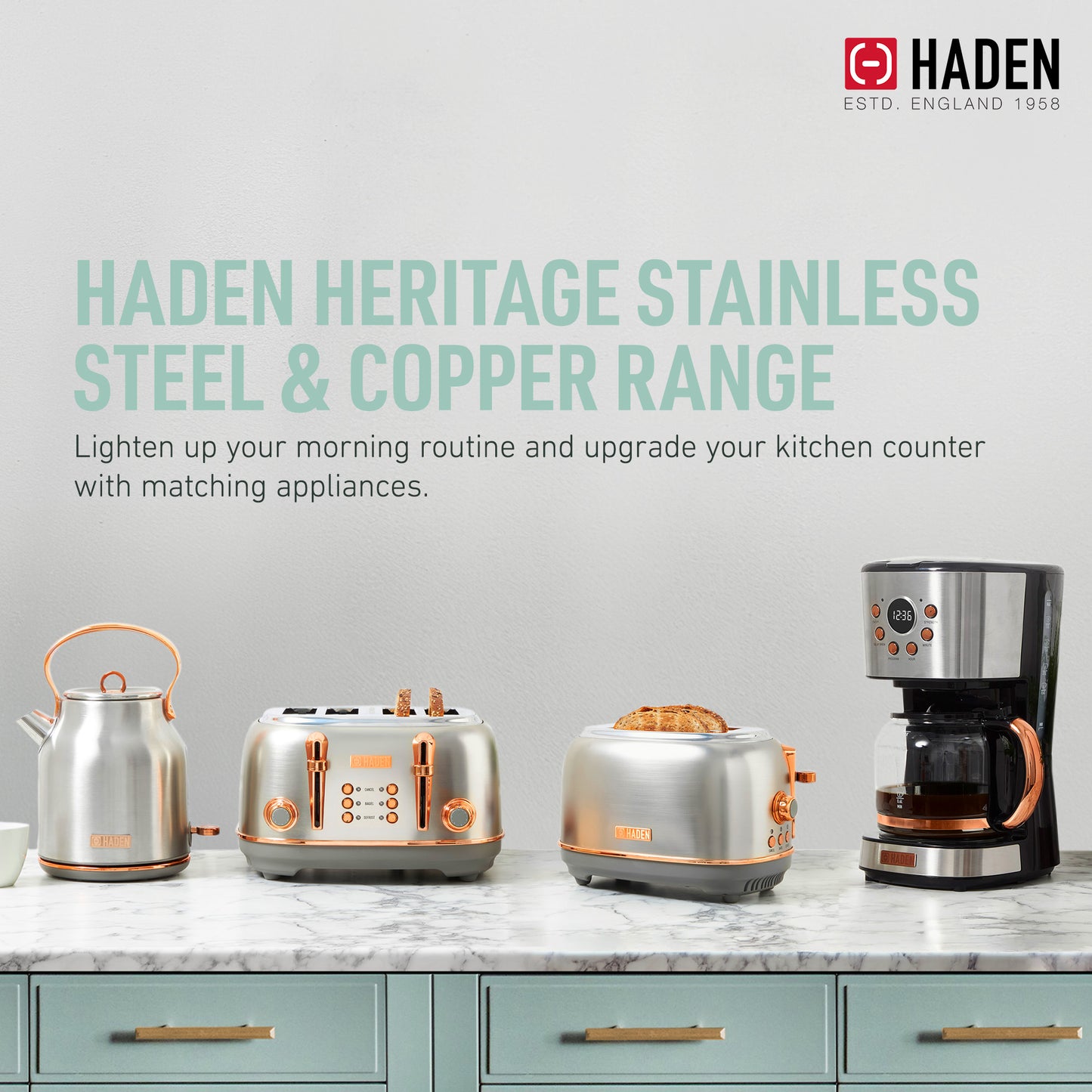 Haden Coffee Maker &amp; Heritage 1.7 Liter Electric Kettle, Ivory &amp; Copper
