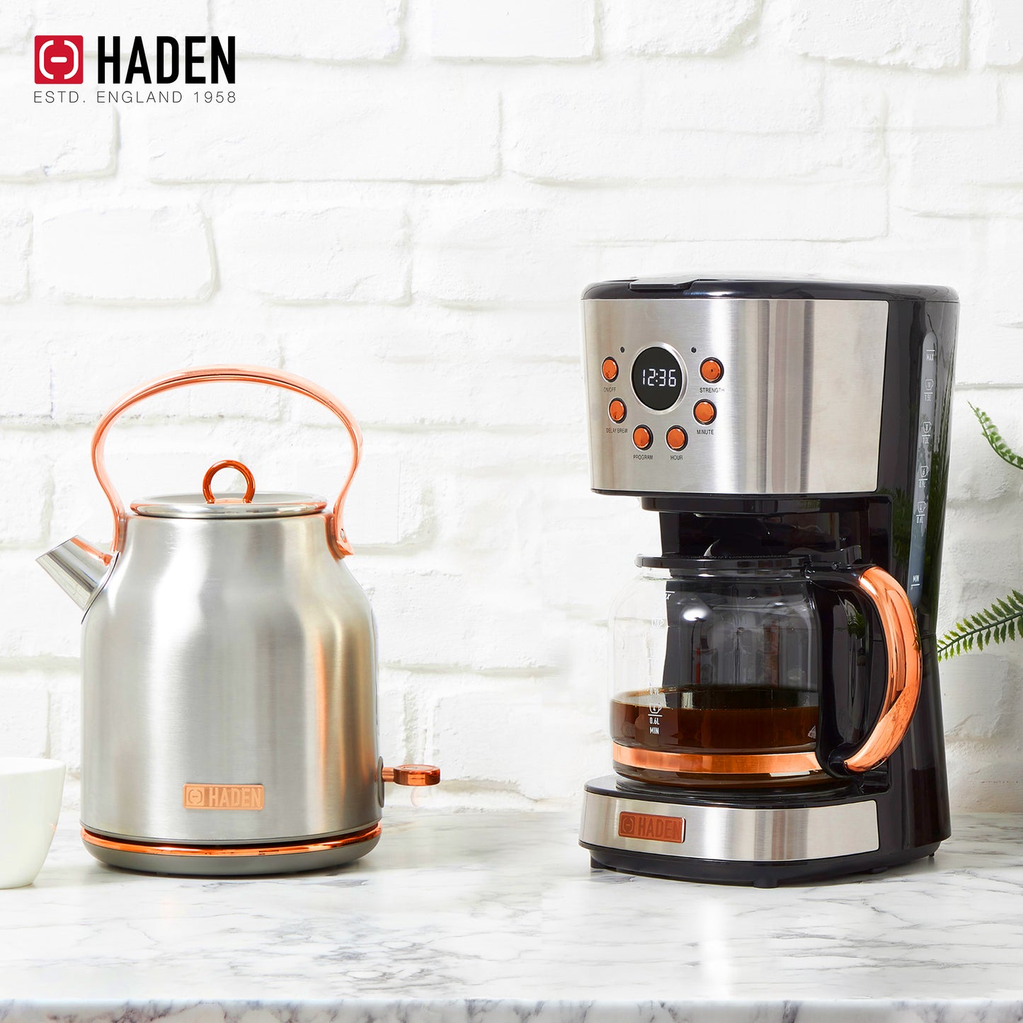 Haden Coffee Maker &amp; Heritage 1.7 Liter Electric Kettle, Ivory &amp; Copper
