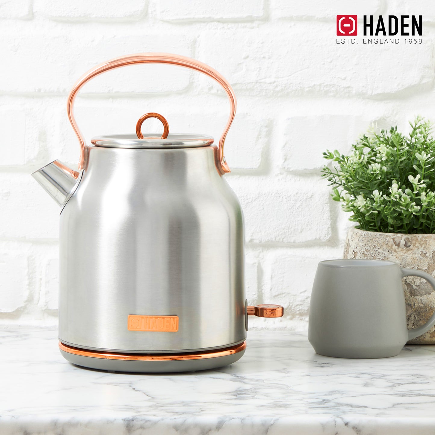 Haden Coffee Maker &amp; Heritage 1.7 Liter Electric Kettle, Ivory &amp; Copper