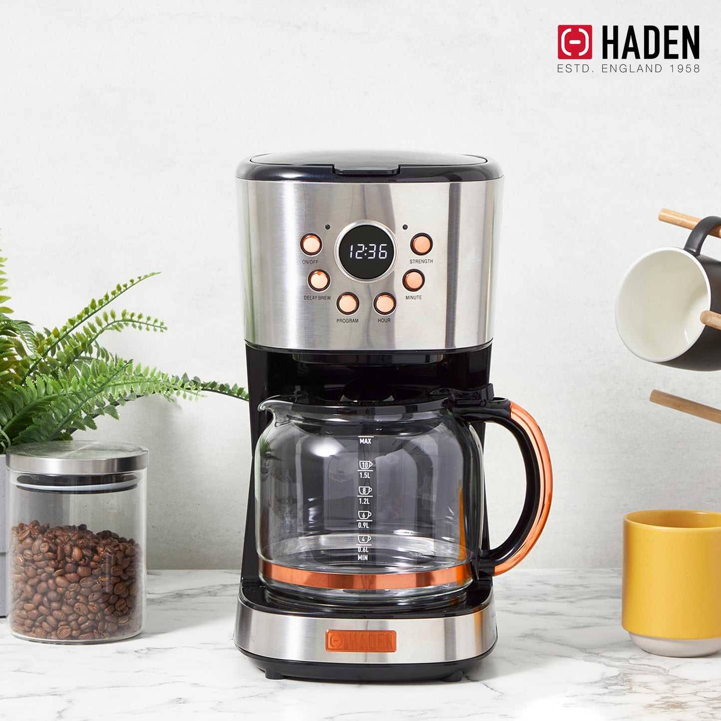Haden Coffee Maker &amp; Heritage 1.7 Liter Electric Kettle, Ivory &amp; Copper