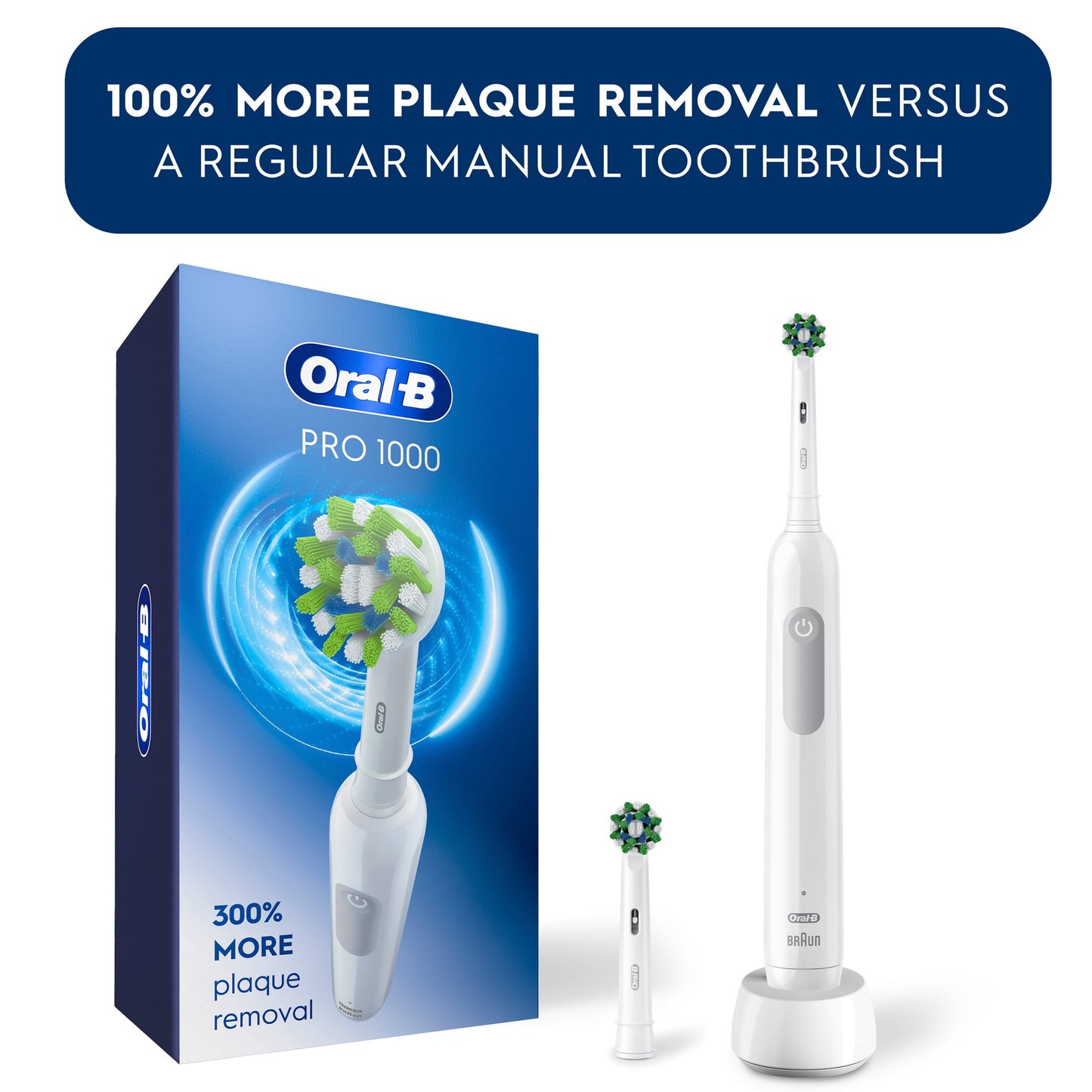 Oral-B Toothbrush, Pro 1000 Rechargeable Electric Toothbrush, White, 1 Count, Adults and Children 3+