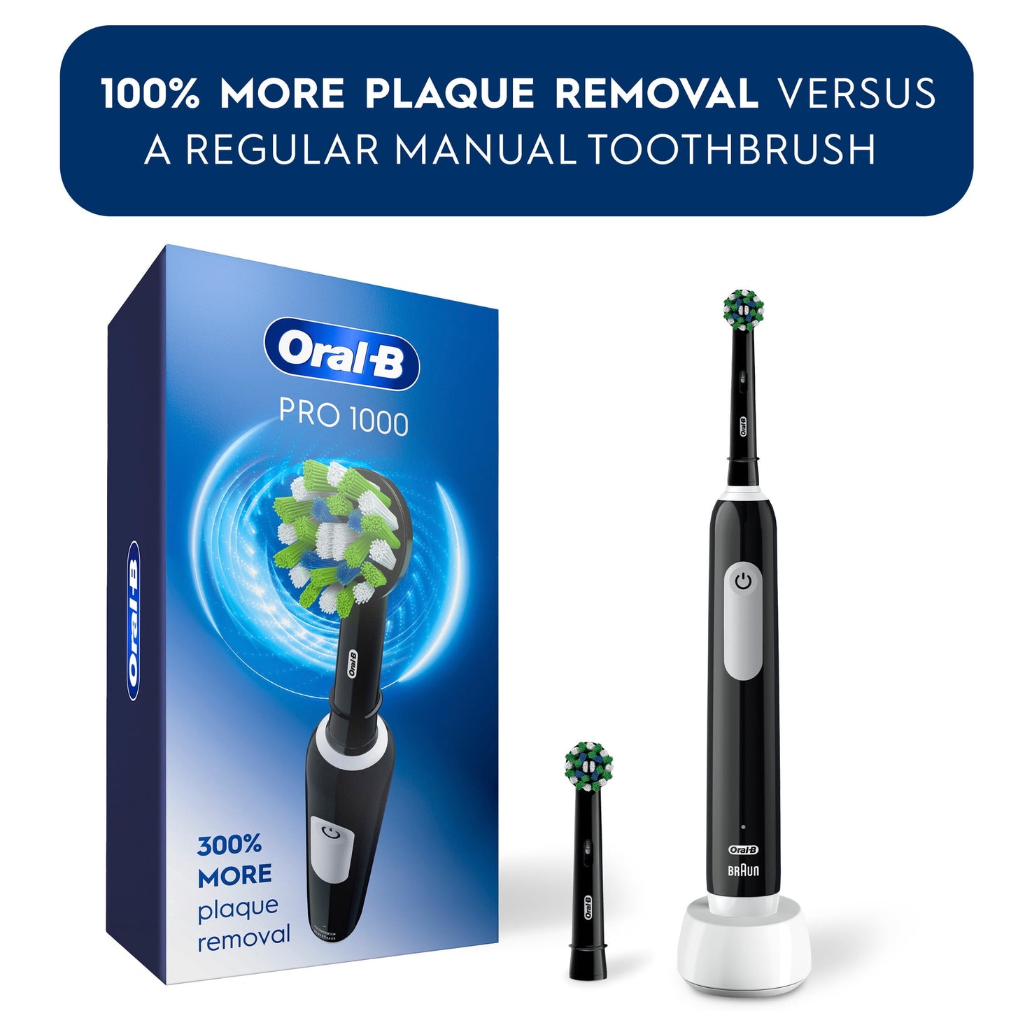 Oral-B Toothbrush, Pro 1000 Rechargeable Electric Toothbrush, White, 1 Count, Adults and Children 3+
