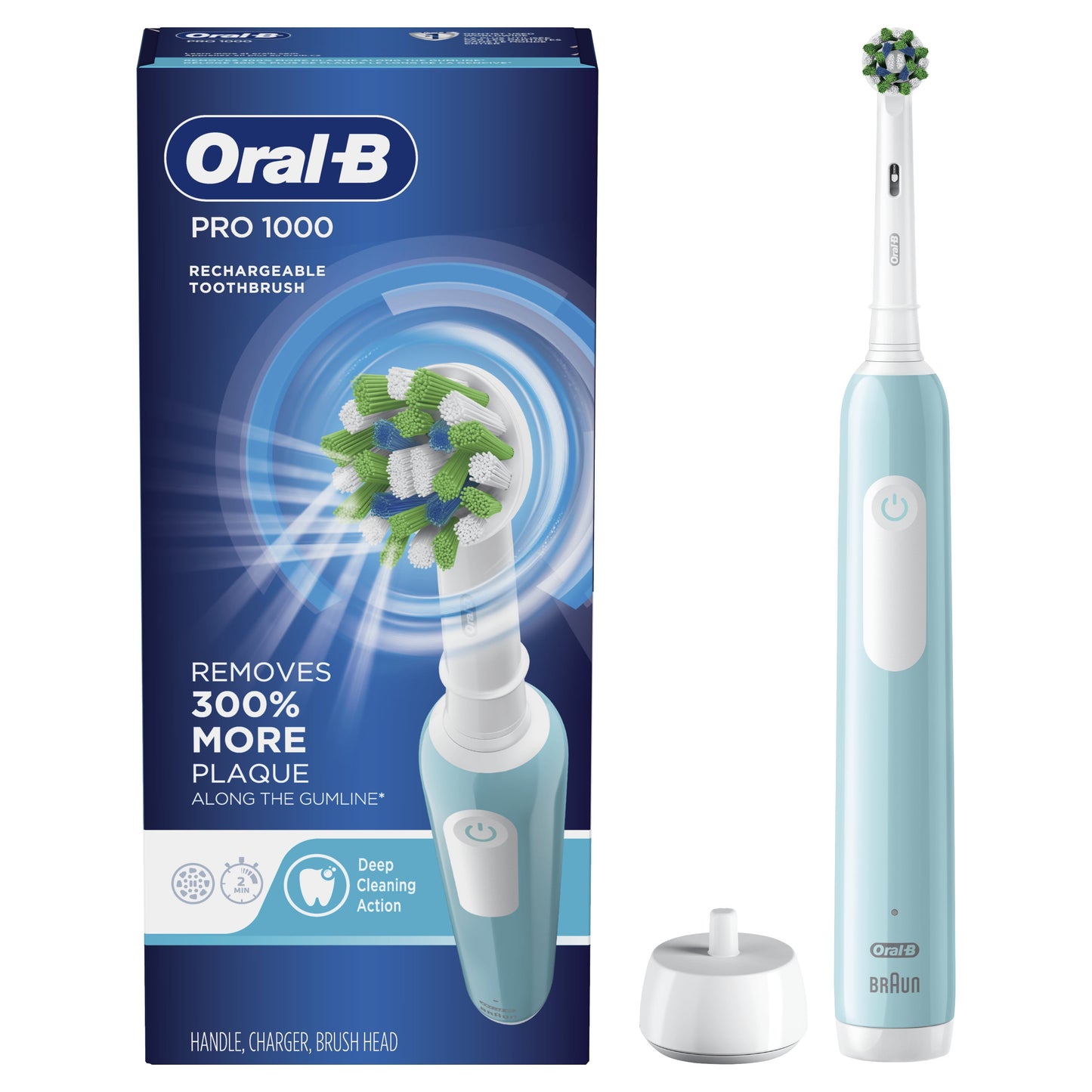 Oral-B Toothbrush, Pro 1000 Rechargeable Electric Toothbrush, White, 1 Count, Adults and Children 3+