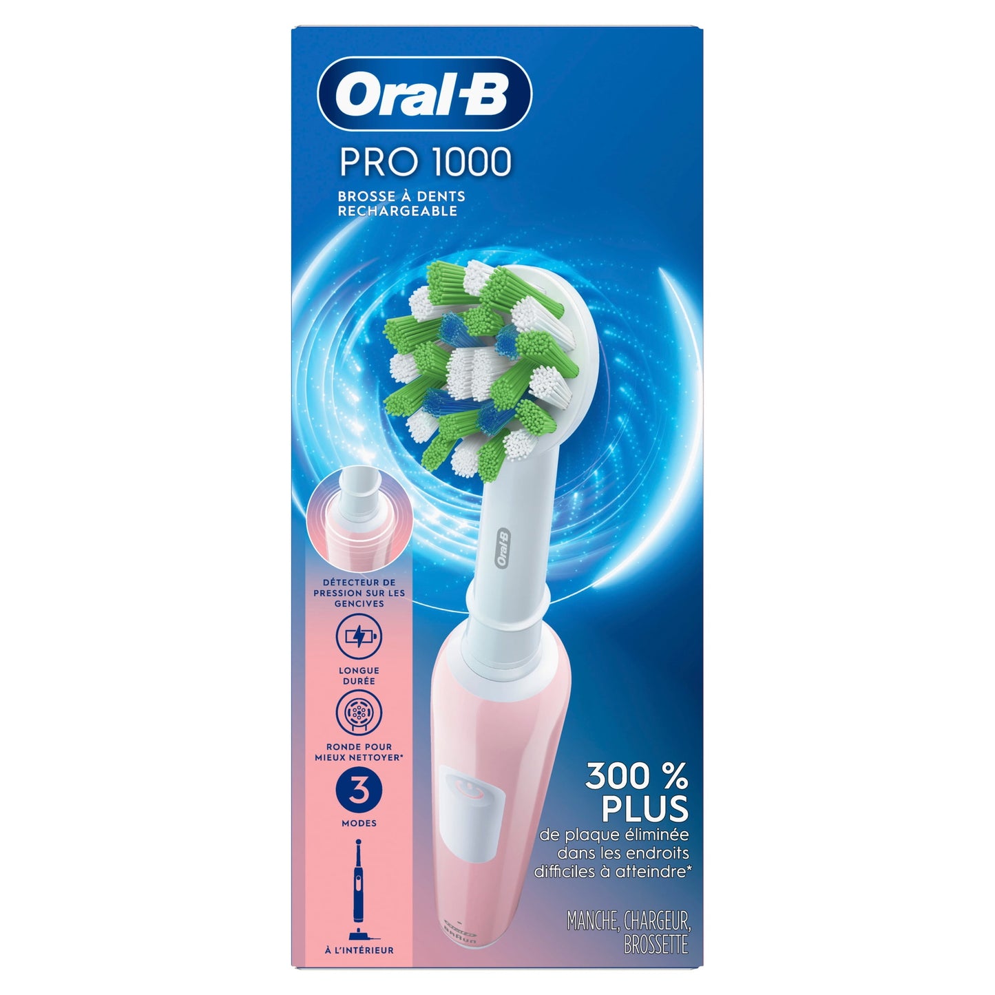Oral-B Toothbrush, Pro 1000 Rechargeable Electric Toothbrush, White, 1 Count, Adults and Children 3+