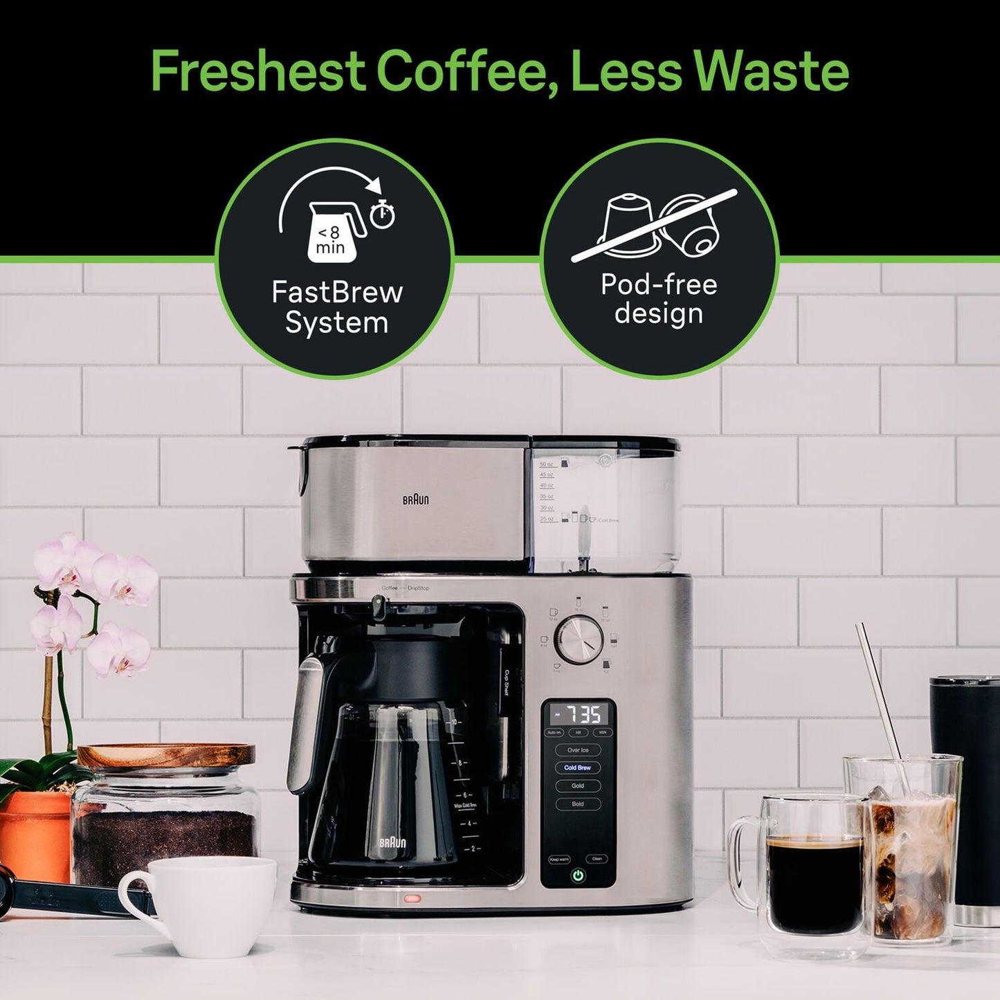 Braun MultiServe Drip Coffee, Single Serve Brewer, KF9270SI