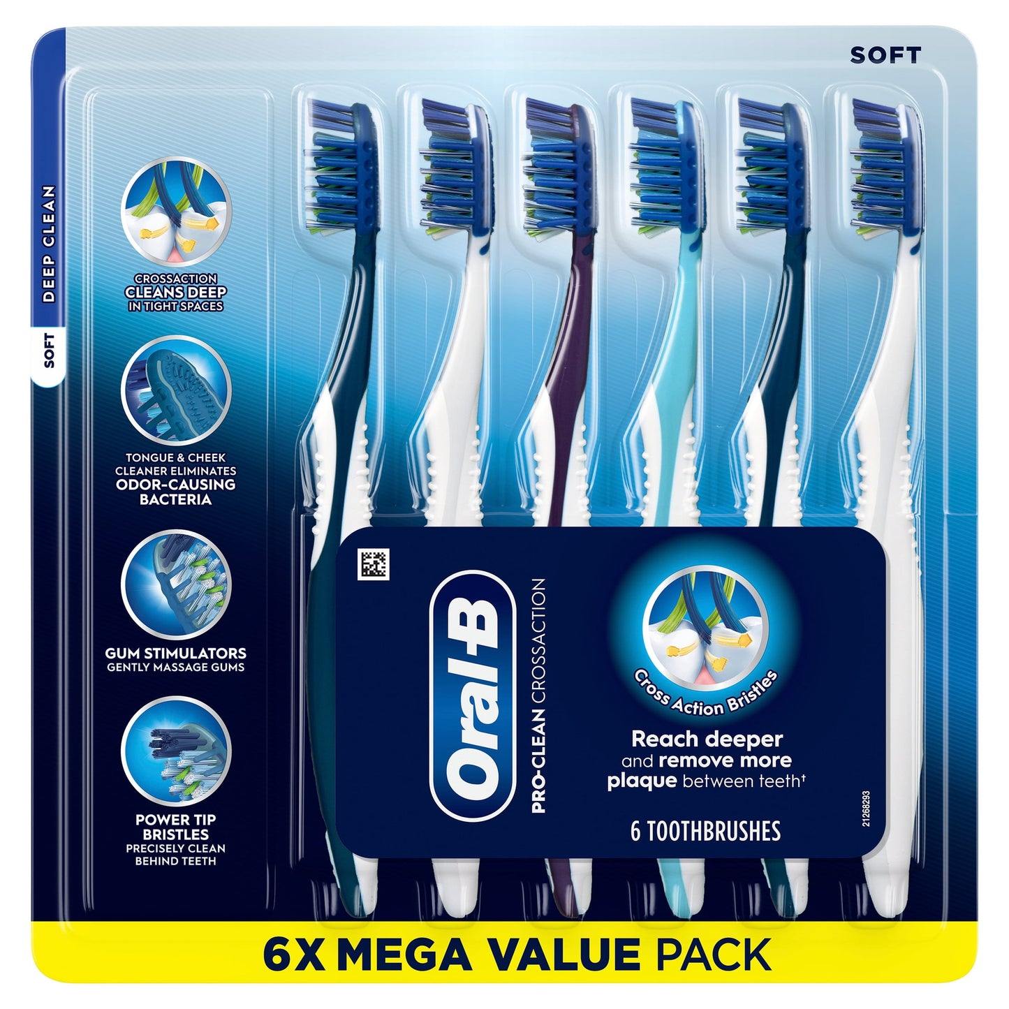 Oral-B Toothbrush Pro Clean Cross Action, Deep Plaque Removal, 6 Count