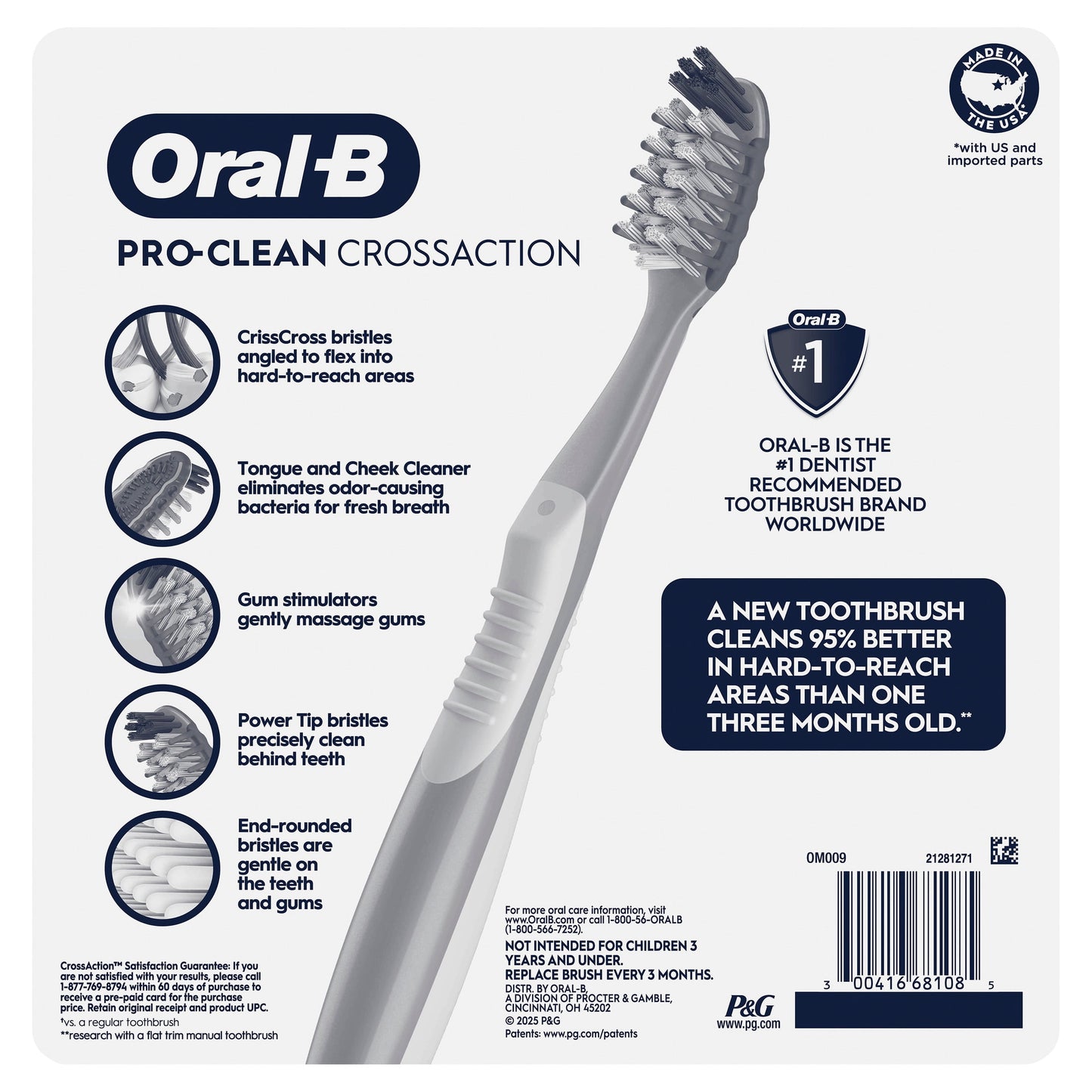 Oral-B Toothbrush Pro Clean Cross Action, Deep Plaque Removal, 6 Count