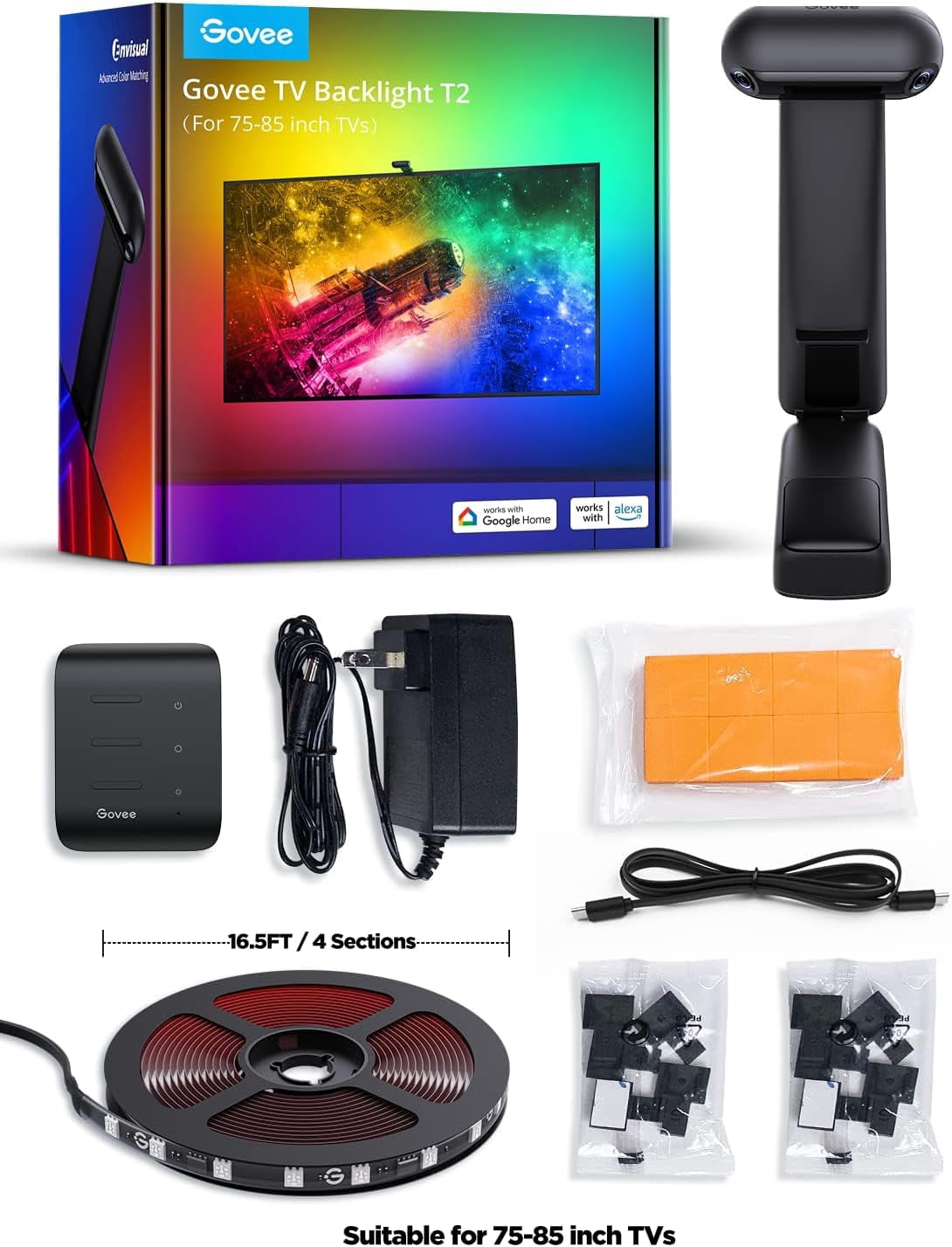 Govee Envisual TV Backlight T2, For 75-85 inch TVs, Dual Camera with High-Fidelity Color Sensing Technology