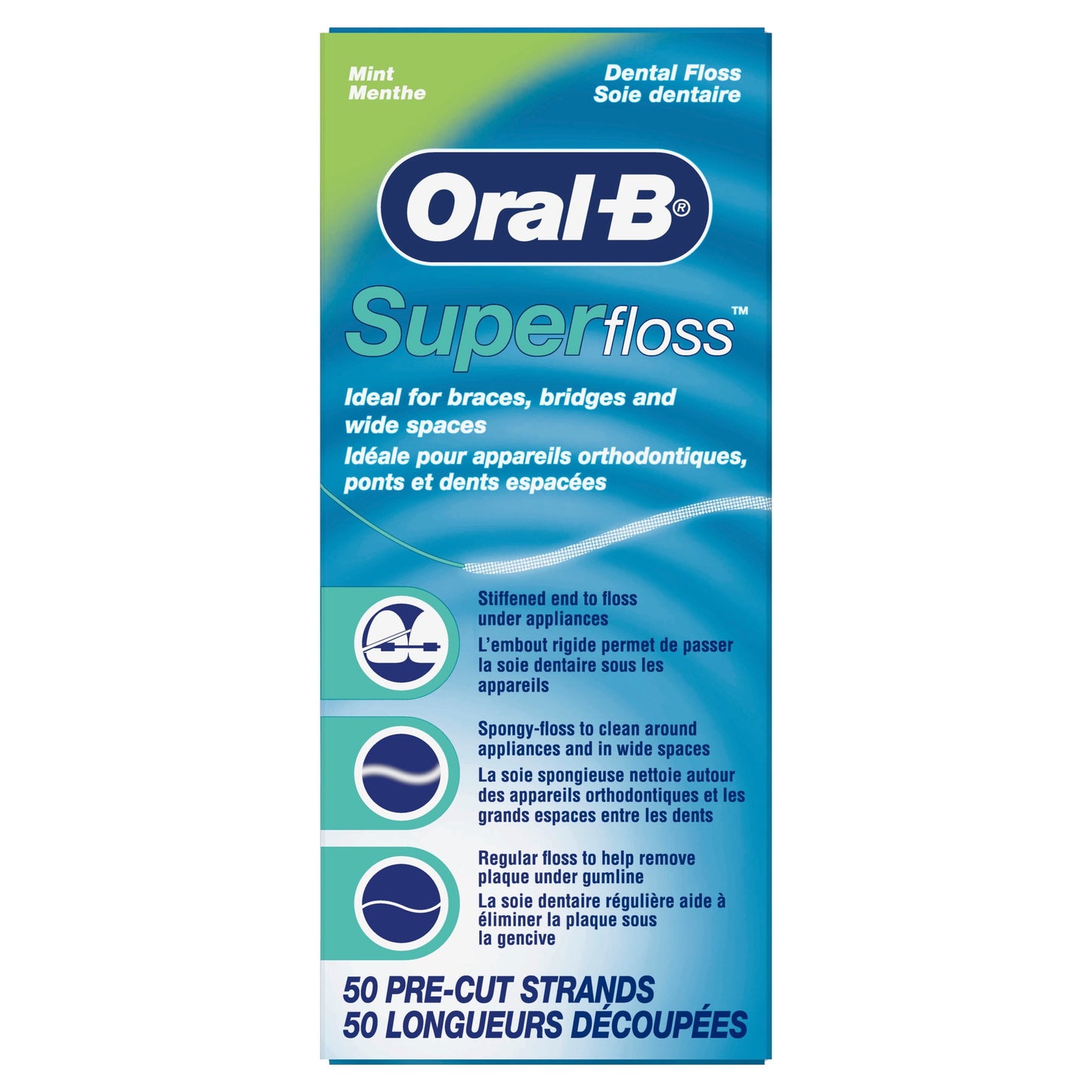 Oral-B Floss, Super Floss Pre-Cut Strands Dental Floss, Mint, 50 Count