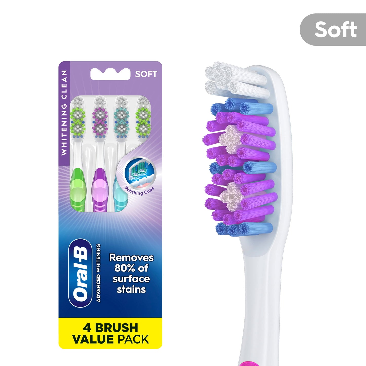 Oral-B Toothbrush, Advanced Whitening Manual, Soft, 4 Count