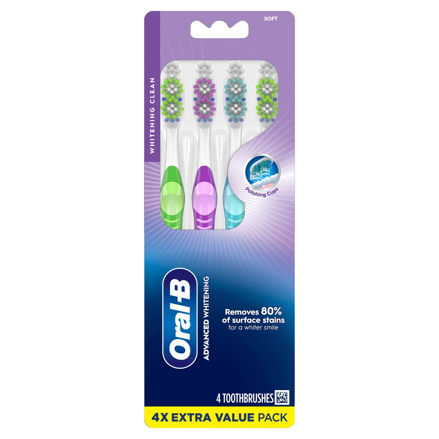 Oral-B Toothbrush, Advanced Whitening Manual, Soft, 4 Count