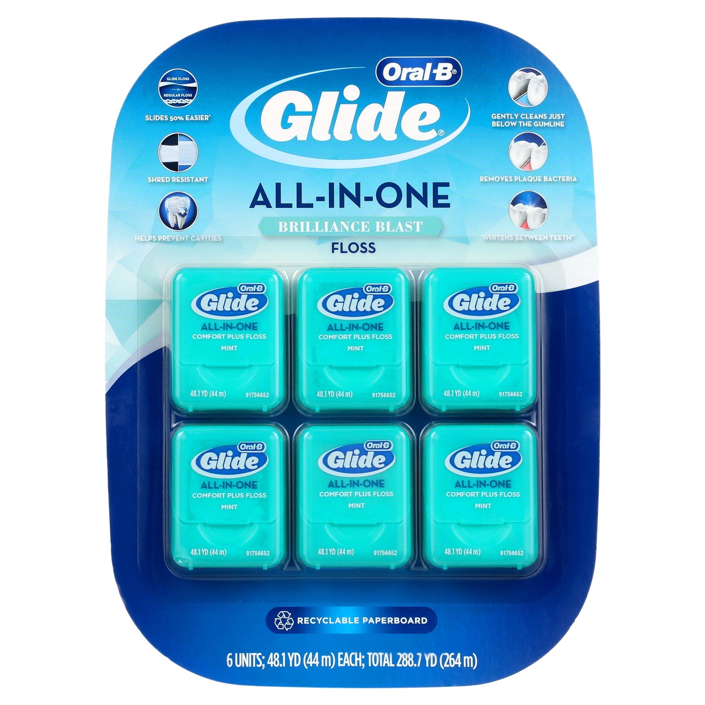 Oral-B Glide All-in-One Dental Floss Brilliance Blast 44 m (Pack of 6)