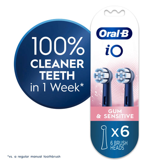 Oral-B iO Gum &amp; Sensitive Replacement Heads, Electric Toothbrush Brush Heads, Black, 6 Count
