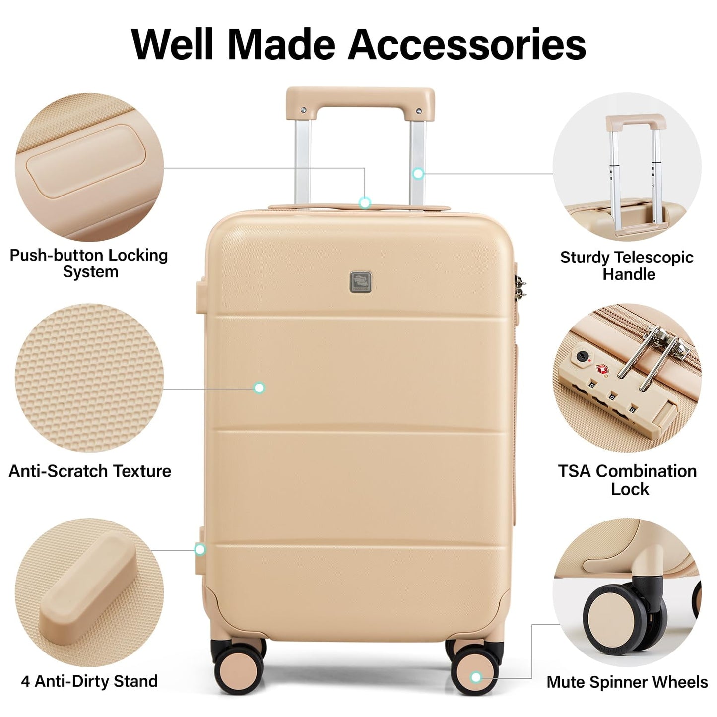 Hanke 26 Inch Luggage Large Suitcase With Spinner Wheels Tsa Luggage Suitcases Traveler's Choice Hard Case Luggage For Women &amp; Men Rolling Checked Luggage(Cuba Sand)