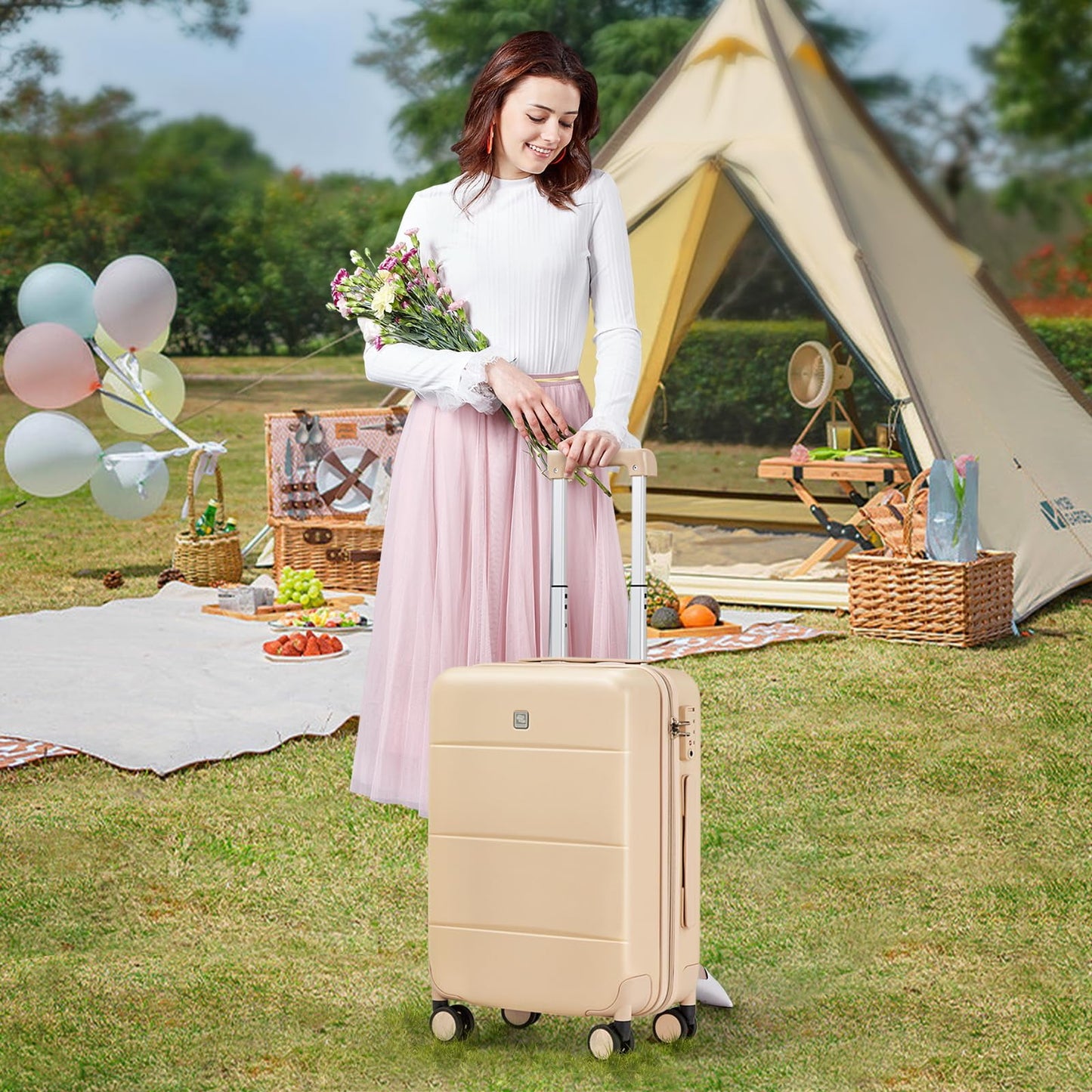 Hanke 26 Inch Luggage Large Suitcase With Spinner Wheels Tsa Luggage Suitcases Traveler's Choice Hard Case Luggage For Women &amp; Men Rolling Checked Luggage(Cuba Sand)