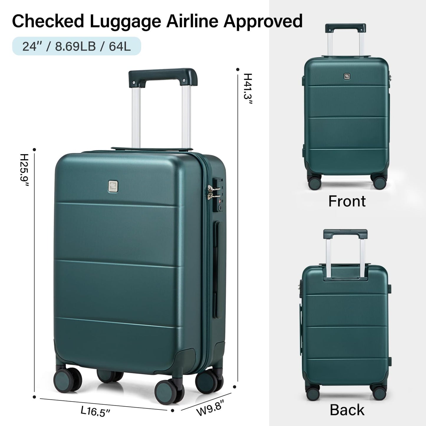 Hanke 26 Inch Luggage Large Suitcase With Spinner Wheels Tsa Luggage Suitcases Traveler's Choice Hard Case Luggage For Women &amp; Men Rolling Checked Luggage(Cuba Sand)