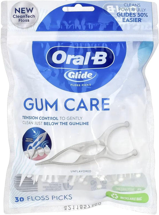 Oral-B Glide Gum Care Floss Picks, Multi, Unflavored, 30 Count