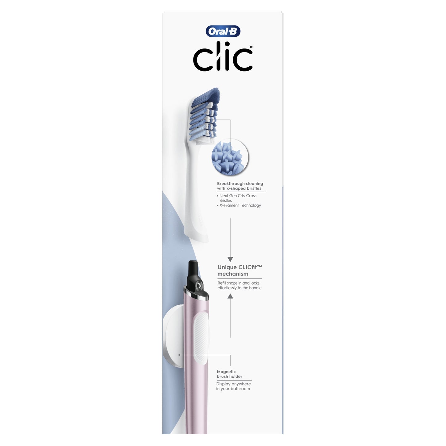 Oral-B Clic Starter Kit Metallic Rose Toothbrush Handle with Oral-B Brush Head and Toothbrush Holder