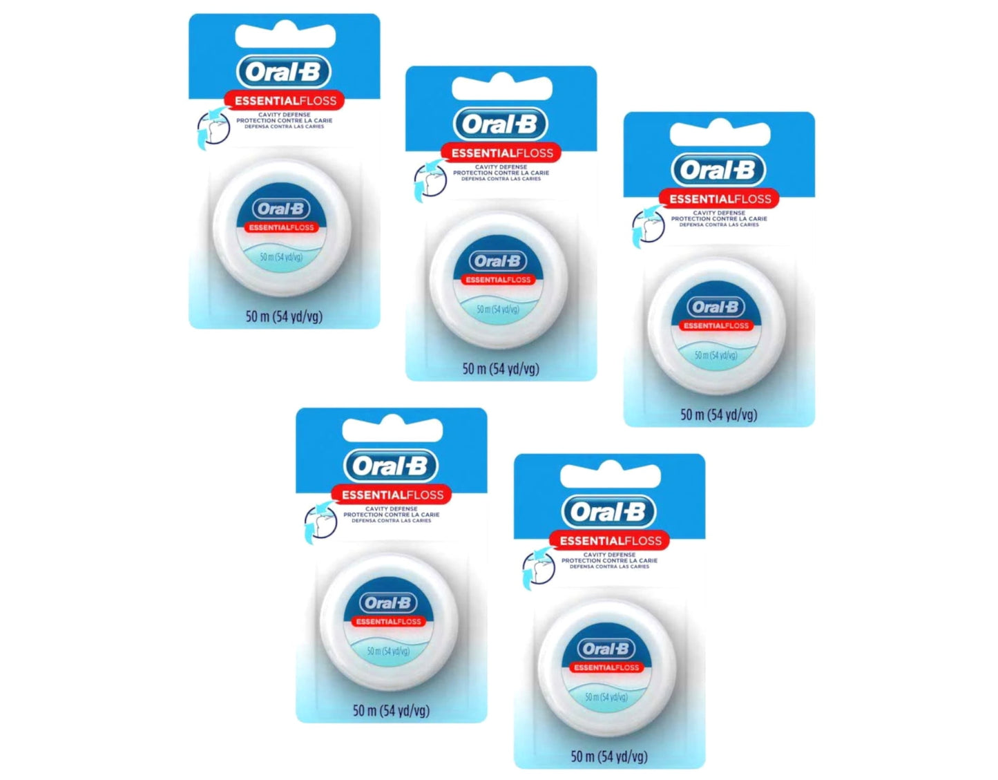 Oral-B Essential Floss Unflavored Waxed 54 Yards (50m) - Pack of 5