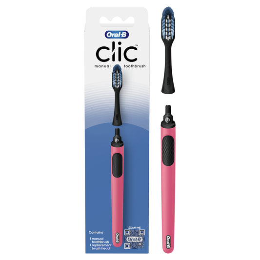 Oral-B Clic Manual Toothbrush with Soft Replaceable Brush Head, Coral, for Adult &amp; Children 3+