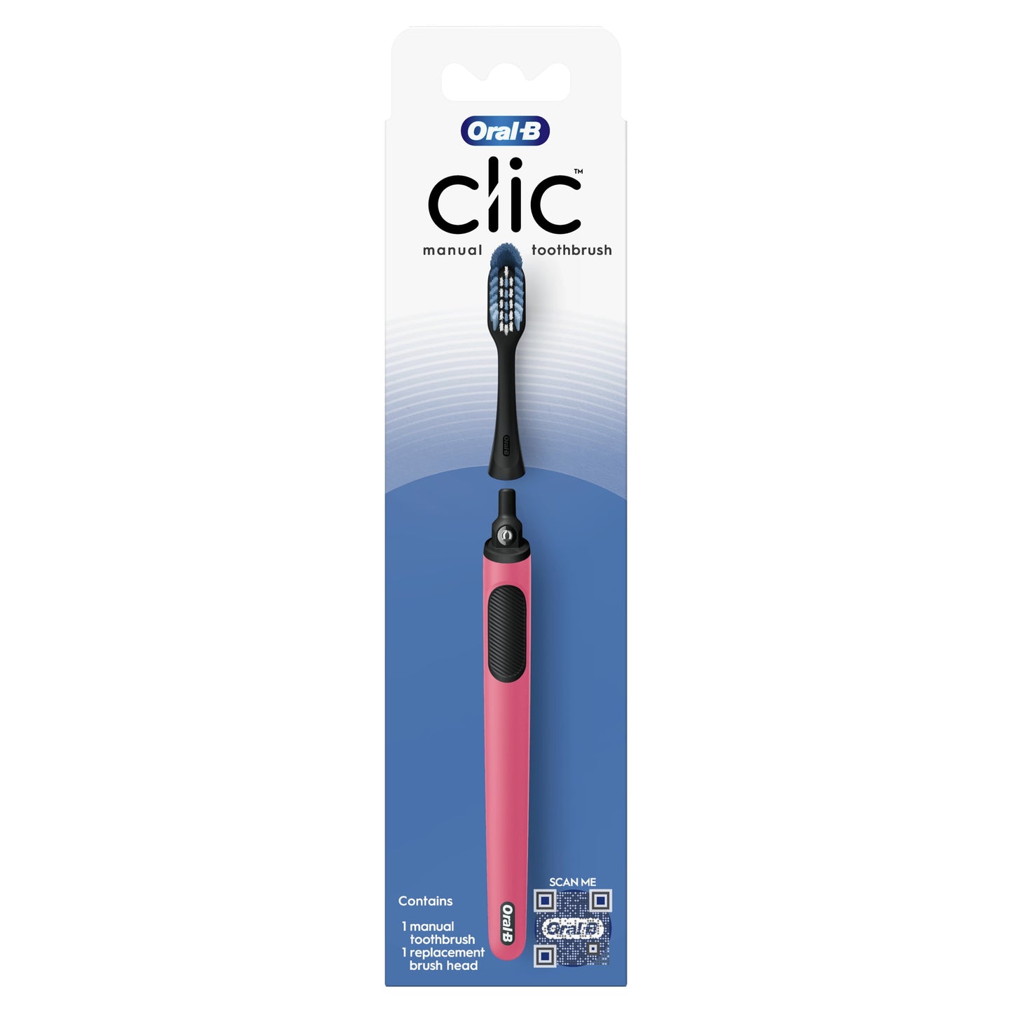 Oral-B Clic Manual Toothbrush with Soft Replaceable Brush Head, Coral, for Adult &amp; Children 3+