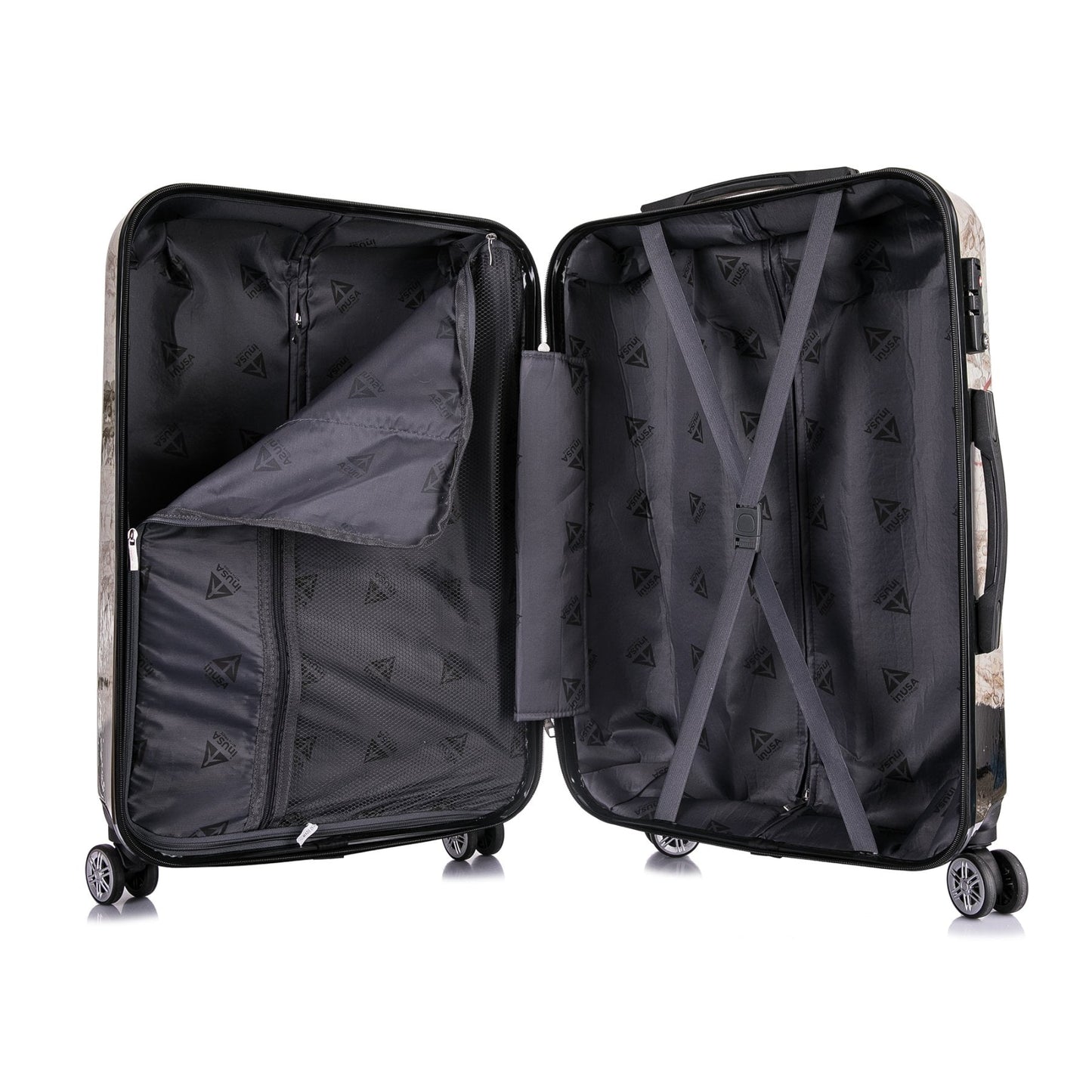 InUSA Print 3-Piece Hardside Luggage Sets with Spinner Wheels, Handle, Trolley, (20"/24"/28"), Paris