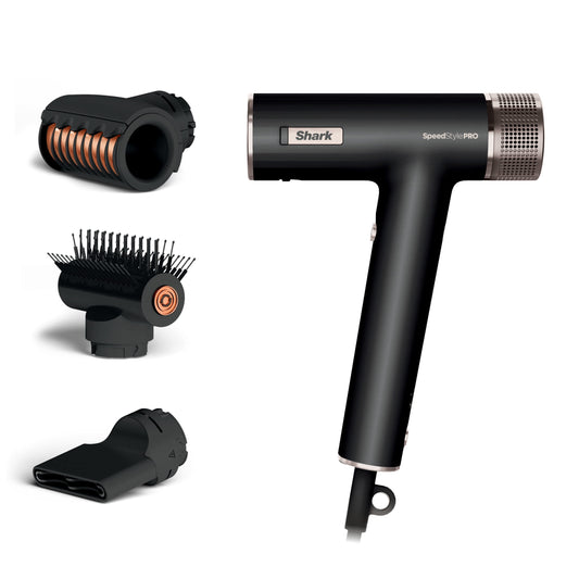 Shark SpeedStyle Pro High-Velocity Hair Dryer System with Scalp Shield and IQ Speed Styling &amp; Drying Suite, Straight and Wavy Hair, Lightweight, Ionic, No Heat Damage, Black, HD731