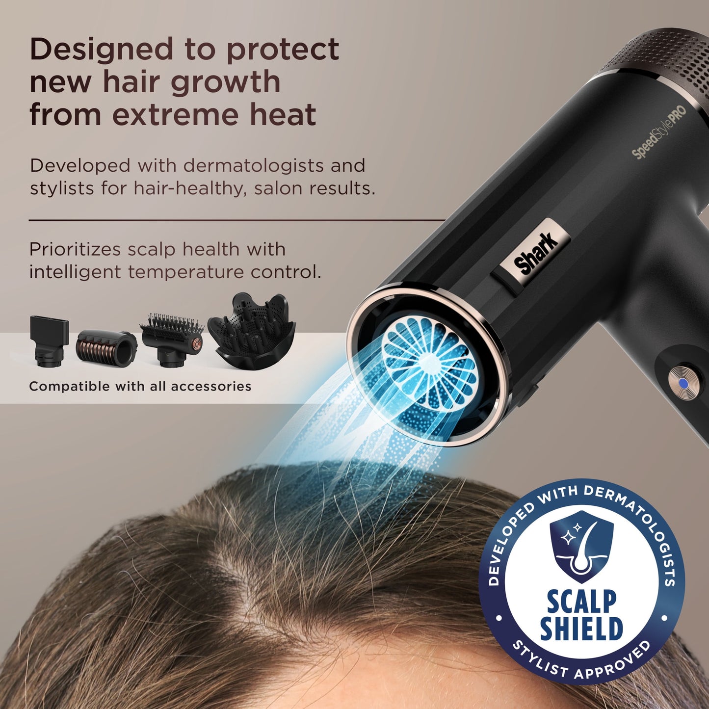 Shark SpeedStyle Pro High-Velocity Hair Dryer System with Scalp Shield and IQ Speed Styling &amp; Drying Suite, Straight and Wavy Hair, Lightweight, Ionic, No Heat Damage, Black, HD731