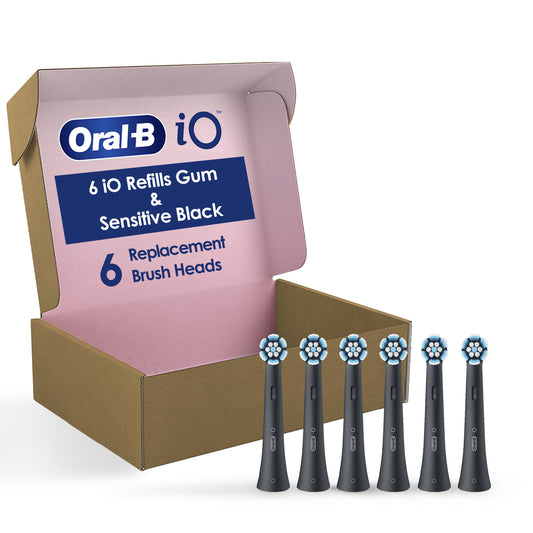 Oral-B iO Gum &amp; Sensitive Replacement Heads, Electric Toothbrush Brush Heads, Black, 6 Count