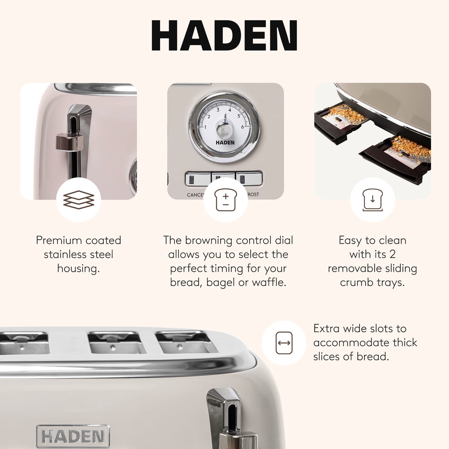 Haden Dorset 12 Cup Coffee Maker &amp; 4 Slice Wide Toaster, Putty &amp; Chrome