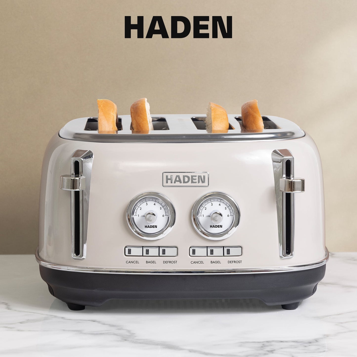 Haden Dorset 12 Cup Coffee Maker &amp; 4 Slice Wide Toaster, Putty &amp; Chrome