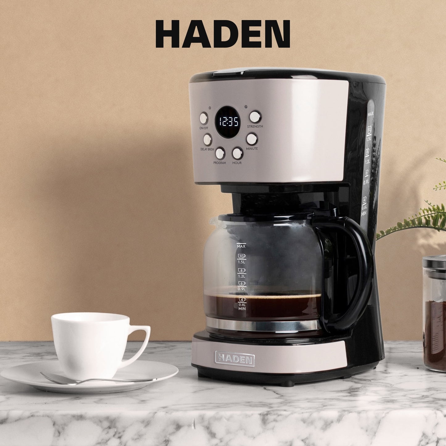 Haden Dorset 12 Cup Coffee Maker &amp; 4 Slice Wide Toaster, Putty &amp; Chrome