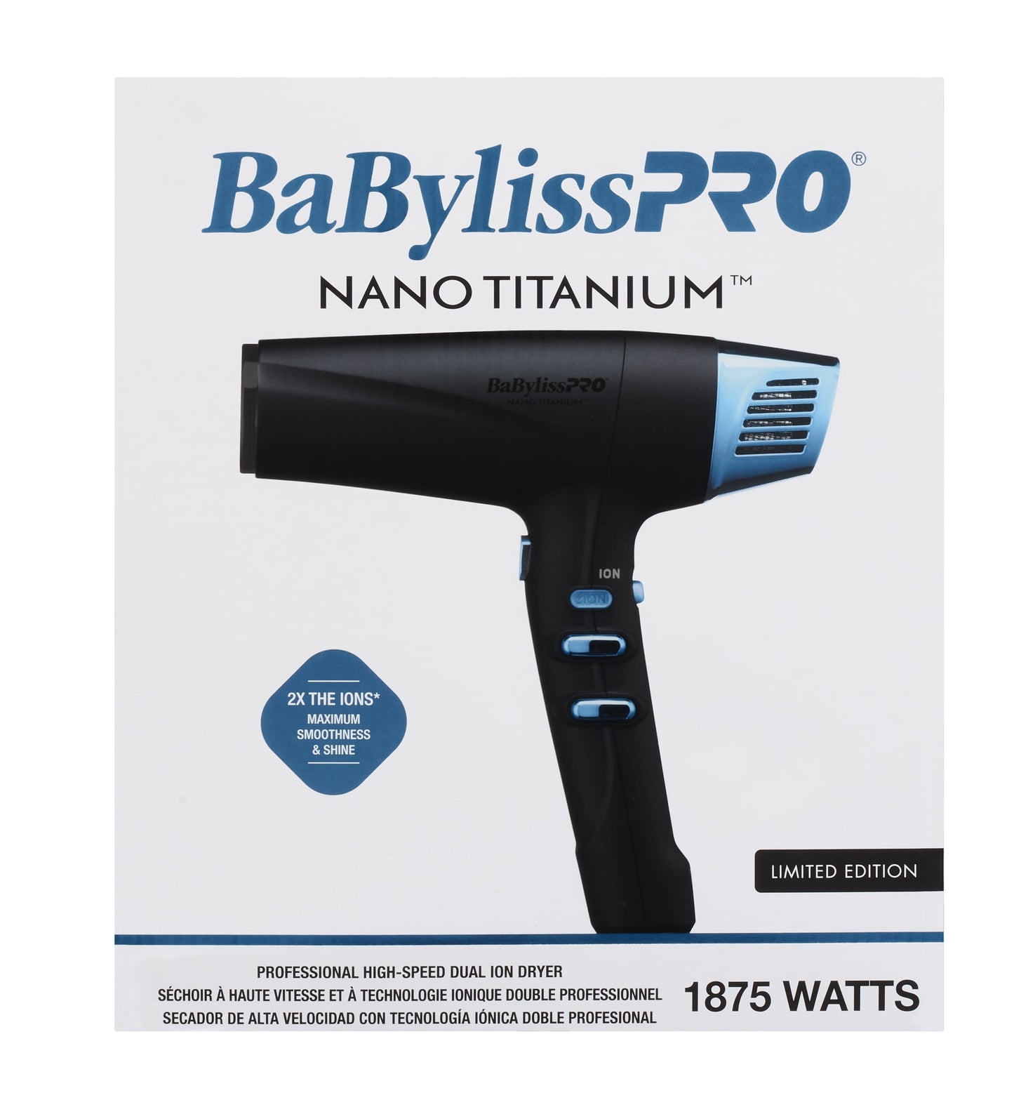 BaBylissPRO Nano Titanium Matte Black High-Speed Dual Ionic Dryer