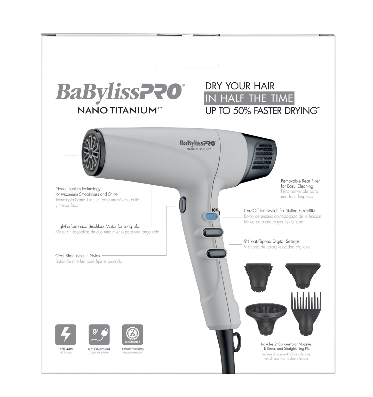 BaBylissPRO Nano Titanium Matte Black High-Speed Dual Ionic Dryer