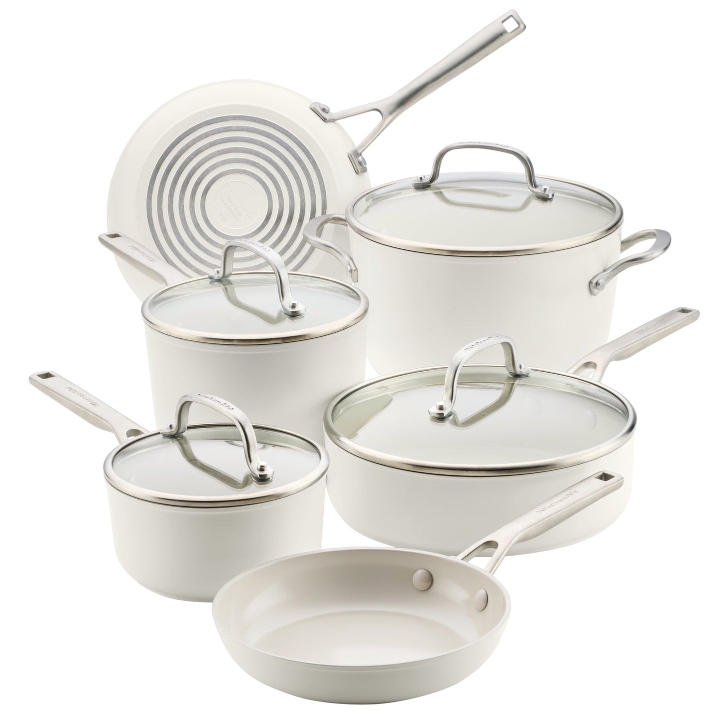 KitchenAid Hard-Anodized 10 Pcs Ceramic Induction Cookware Set, Dishwasher Safe and Oven Safe to 500°F, Porcelain White